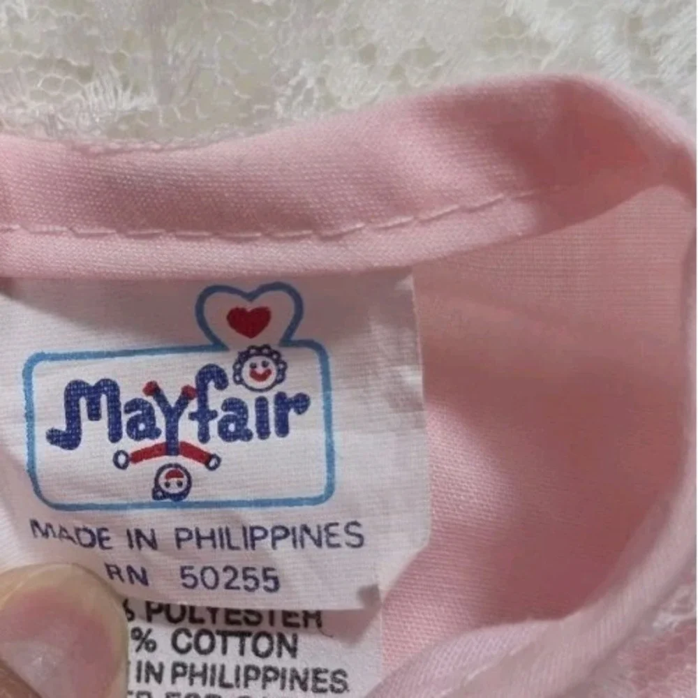 Vintage MyFair Pink Baby Dress Lace Collar Puff Sleeve 18 Months